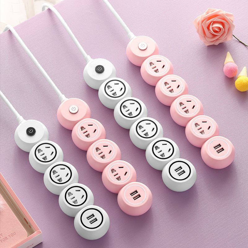 USB Power Strip Extension Cord, 3 or 4 Outlets, 1.8m or 2.8m, White and Pink