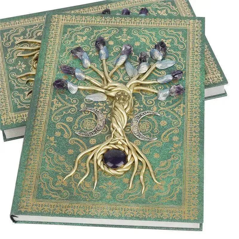Simple Lucky Tree Pattern Personalized Creative Inlaid Natural Crystal Gem Journal Hard cover  Note book