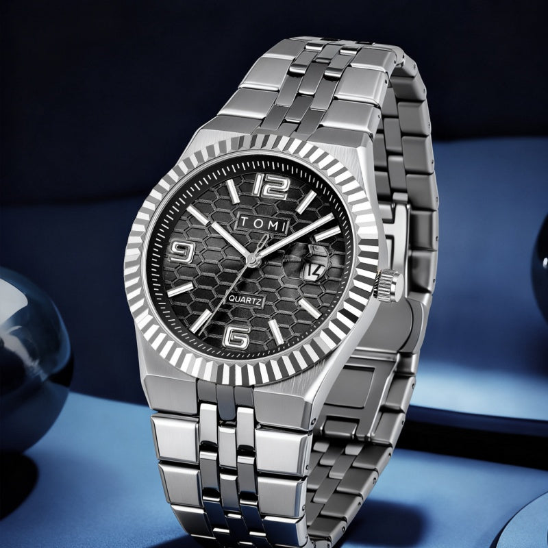 Men's Minimalist Quartz Watch – Classic Silver Dial Wristwatch