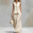 Casual Two-Piece Stand Collar Sleeveless Vest And Matching Pants Set - Summer Women Vest & Pan Two Piece Outfit