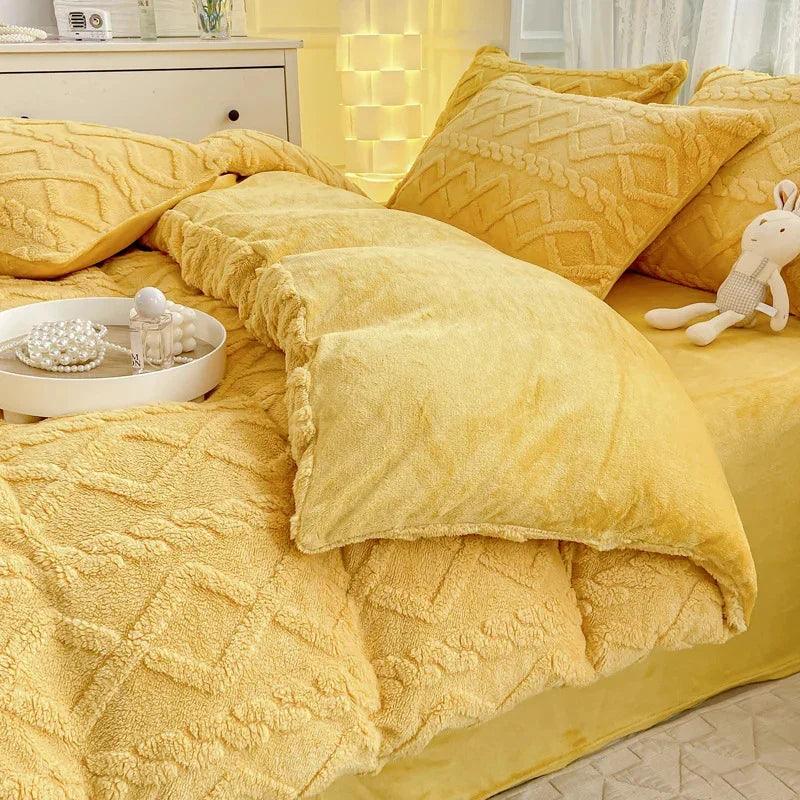 Winter Thickened Milk Fiber Soft Thermal Duvet Cover Bedding Set