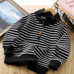 Kids Striped Zip Sweatshirt, Polo Collar Pullover Top