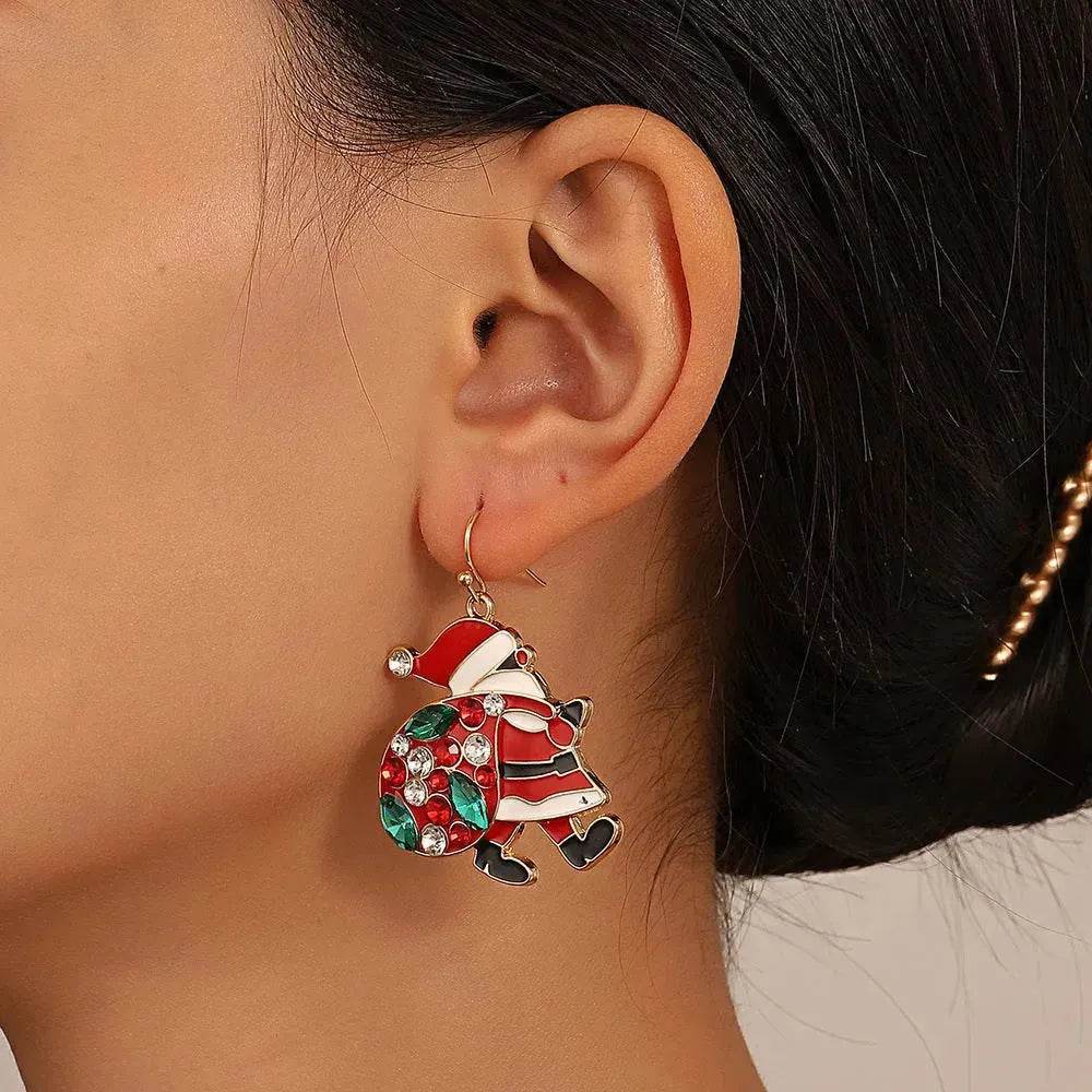 Personalized Cute Santa Claus Earrings With Colorful Rhinestones Ins Fashion Christmas Earrings For Women Jewelry