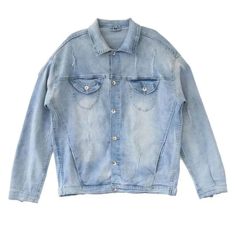 Casual Light Blue Cotton Denim Jacket for Men