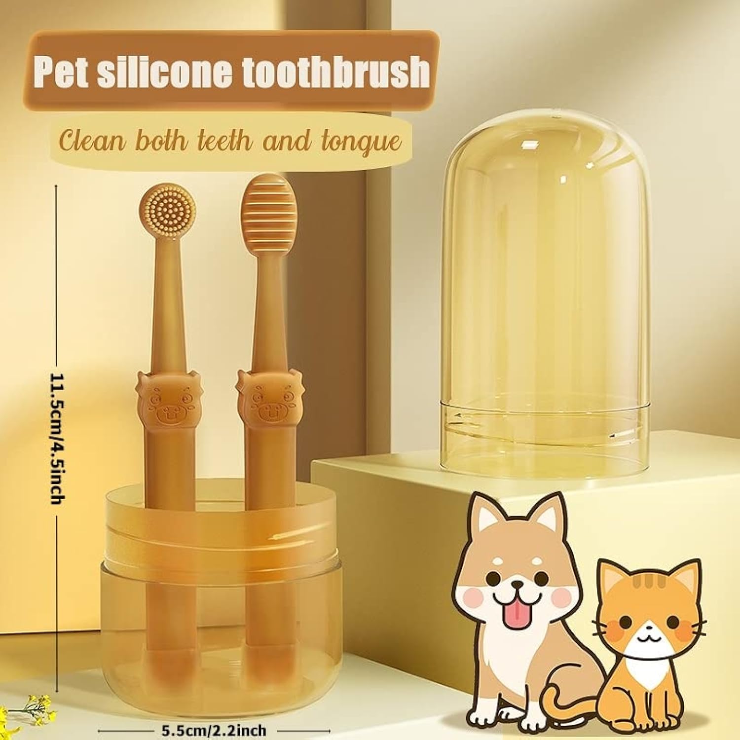 Silicone Pet Toothbrush Set – Double-Sided Dog & Cat Toothbrush with Tongue Cleaner