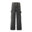 Ribbon Design Multi-pocket Workwear Denim Trousers Men Jeans
