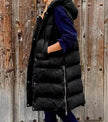 Pure Color Hooded Long Cotton Quilted Puffer Vest Casual