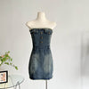Design Waist-tight Tube Top Raw Edge Denim jeans mini club Dress