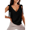 Bowknot Tie Up V-neck top Women Summer Sleeveless Blouse Tops