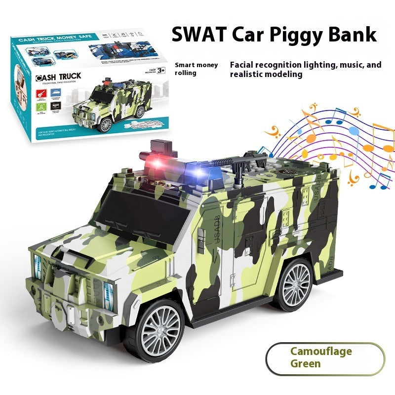 Cartoon Piggy Bank with Smart Face Unlock – Hummer Police Car Coin Bank | Canada & USA