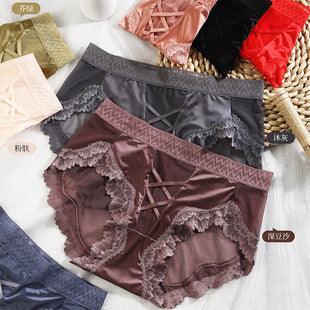 Women's Mesh Transparent Seamless Low-Waist Briefs Breathable Hollow Lace