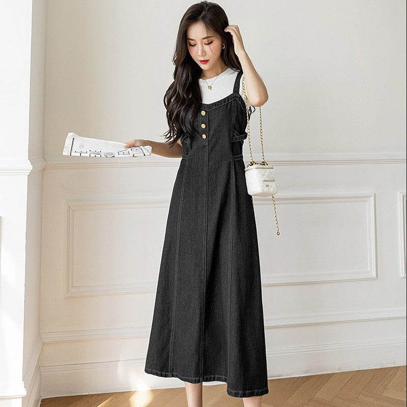 Spring And Autumn New Korean Style Casual All-matching Jeans Suspender Dress