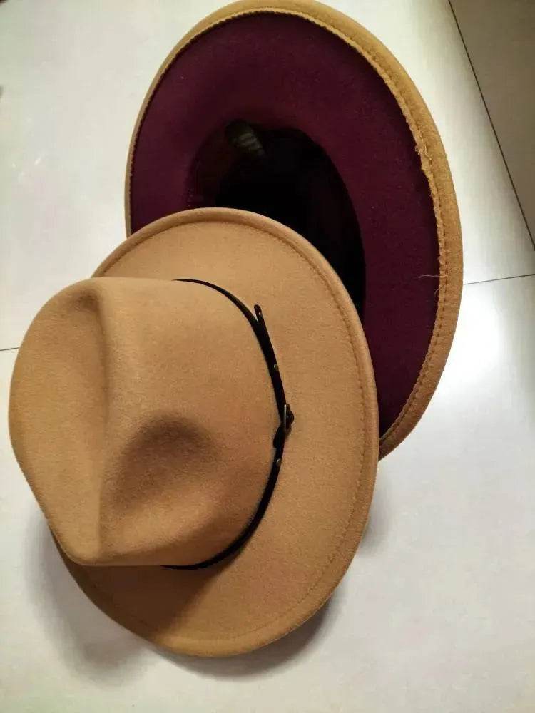 European And American Popular Woolen Top Color Matching Flat Brim Fedora Jazz Hat