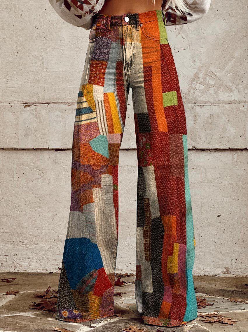Women's 3D Printed Bootcut Flared Pants – Graphic Print Wide Leg Casual Trousers