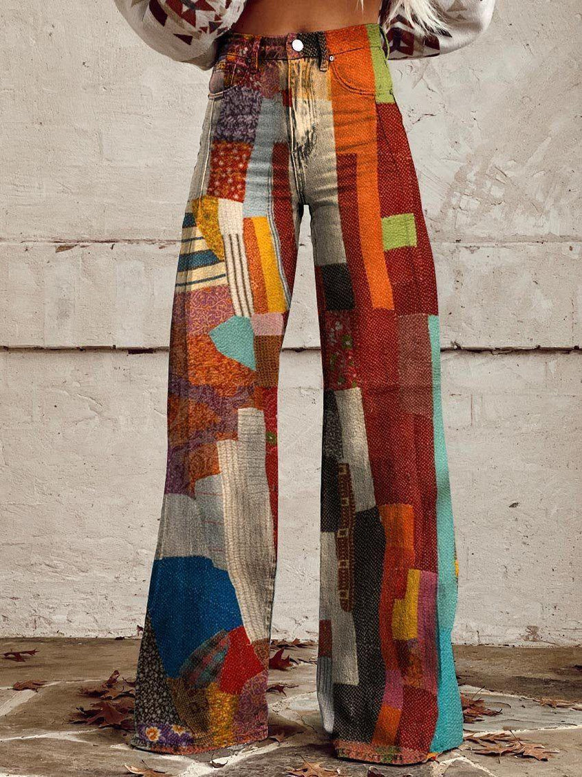 Women's 3D Printed Bootcut Flared Pants – Graphic Print Wide Leg Casual Trousers