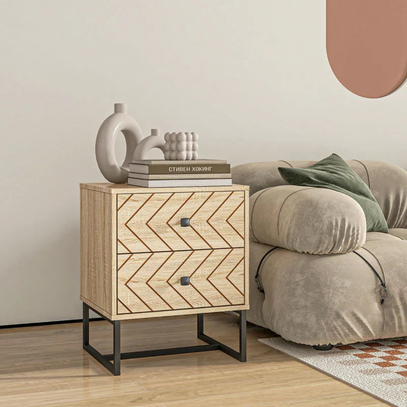 Gabi Modern Nightstand with Drawers and Metal Legs-Natural
