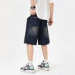 American-style Retro Washed Split Design Denim Shorts For Men Jeans
