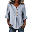 Womens Three-quarter-sleeve Buttoned Blouse With A Floral Pattern