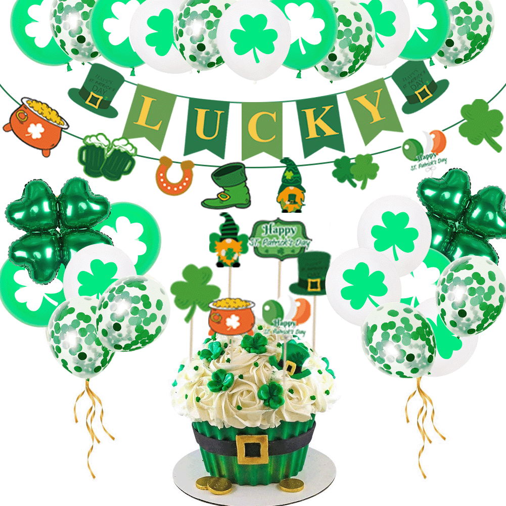 St. Patrick's Day Balloon Party Decoration Kit – 32-Piece Clover & Lucky Balloon Set