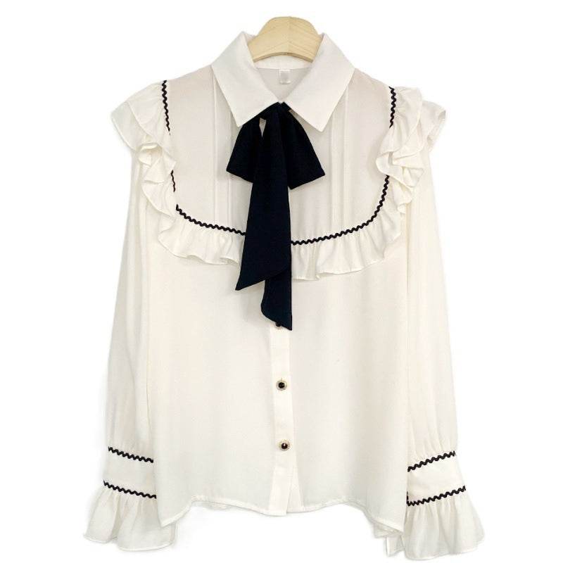 Elegant Bow Ruffled Tied Flared long Sleeves Shirt For Women