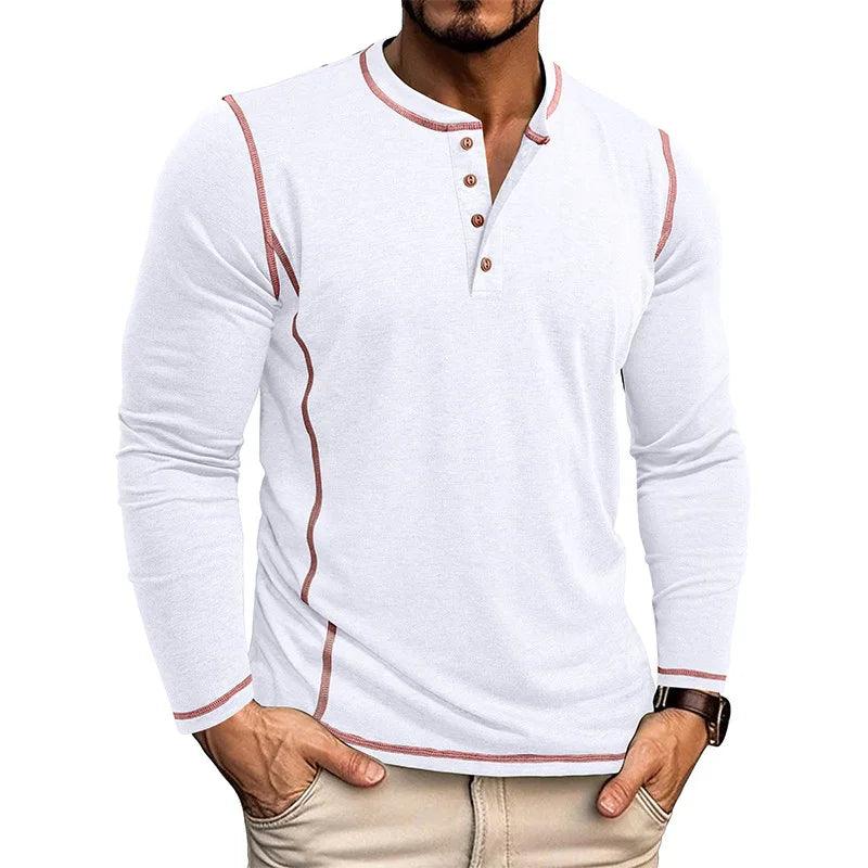 Mens Henley Long Sleeve – Slim Cotton Blend Casual Pullover