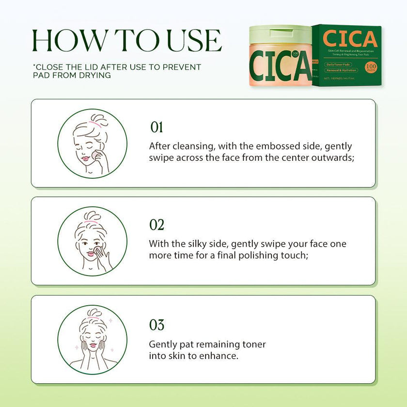 Centella Asiatica Cleansing & Dark Spot Toner Pads 100-Pack Soothing Skincare Cotton Pads