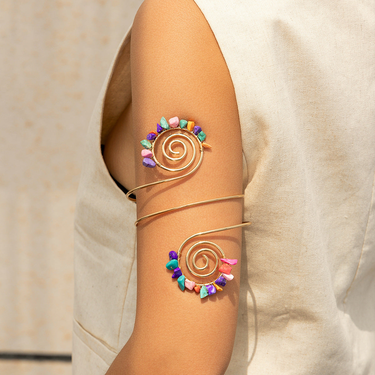 Gravel Ring Beaded Opening Bracelet – Gold Alloy Electroplated Adjustable Bangle (10 Color Styles)