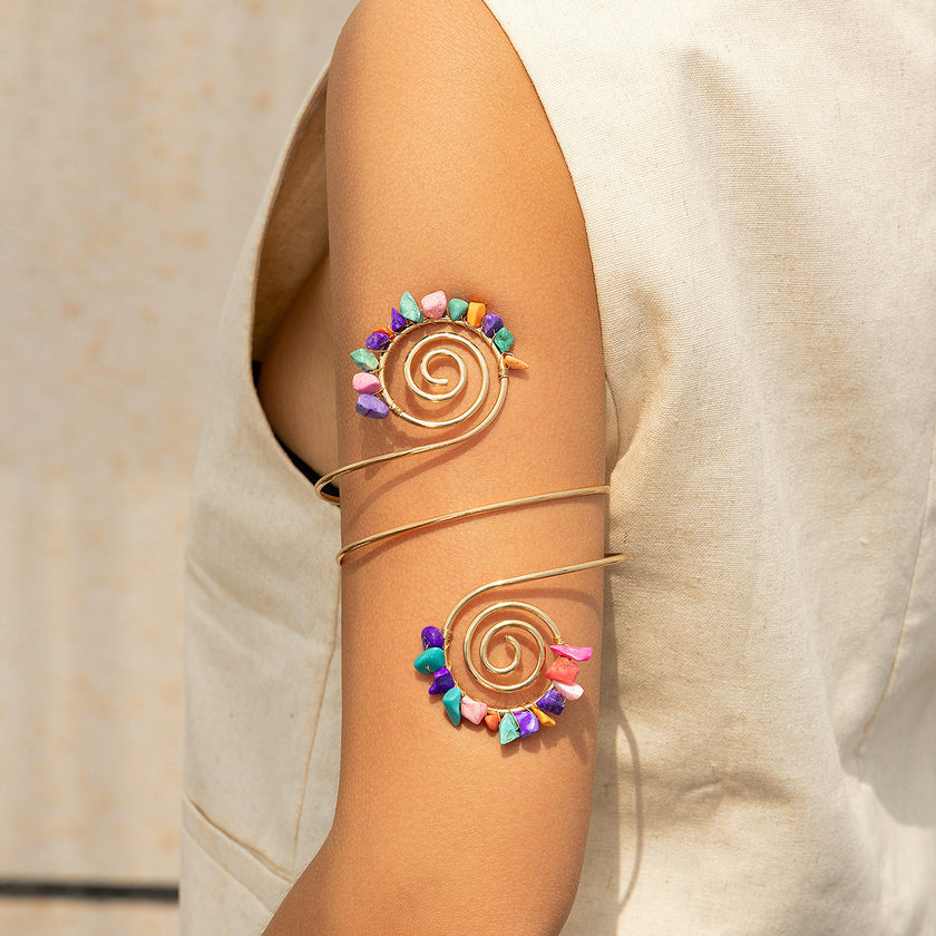 Gravel Ring Beaded Opening Bracelet – Gold Alloy Electroplated Adjustable Bangle (10 Color Styles)
