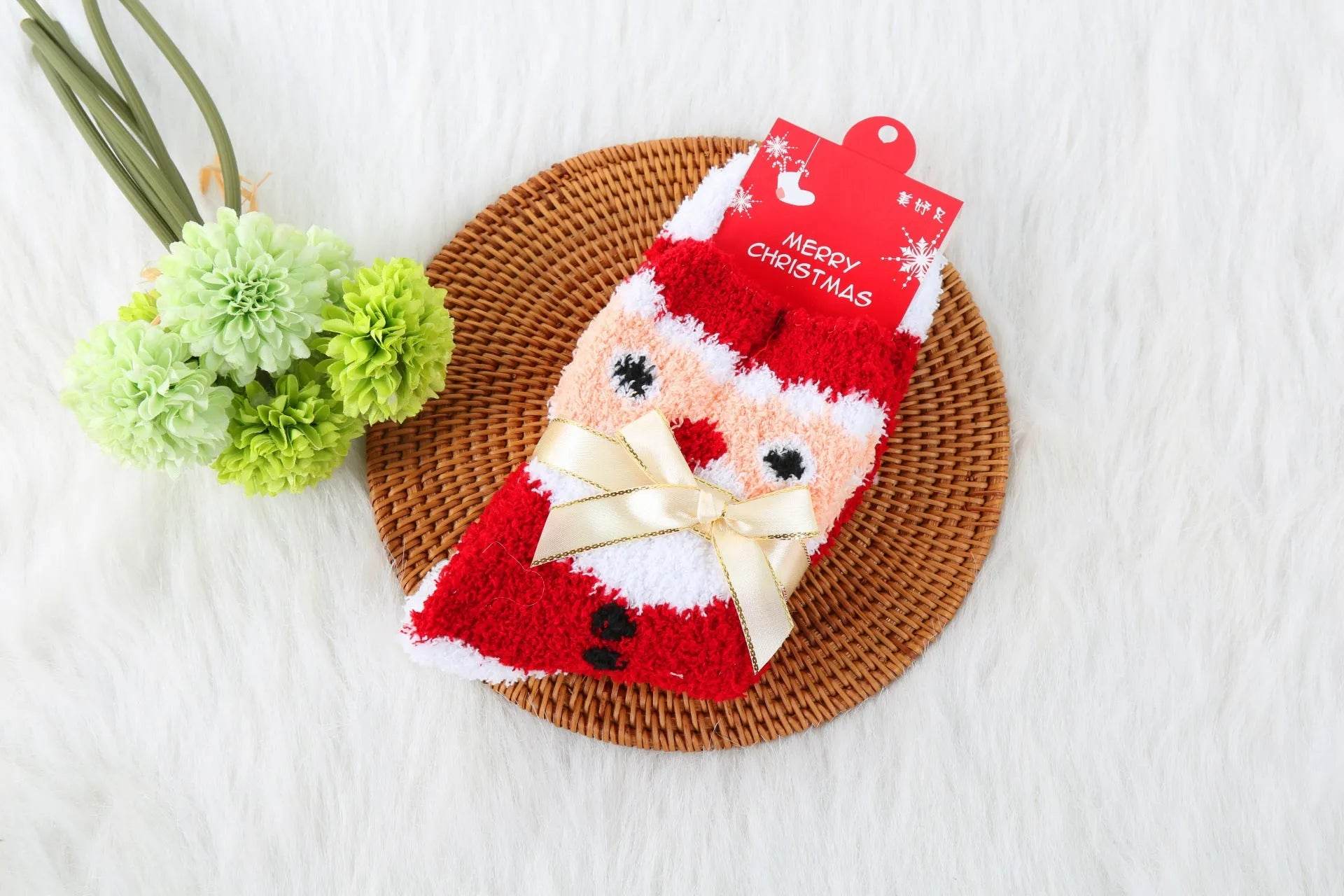 Winter Christmas Stockings Women's Thickened Bow Long Tube Fleece-lined
