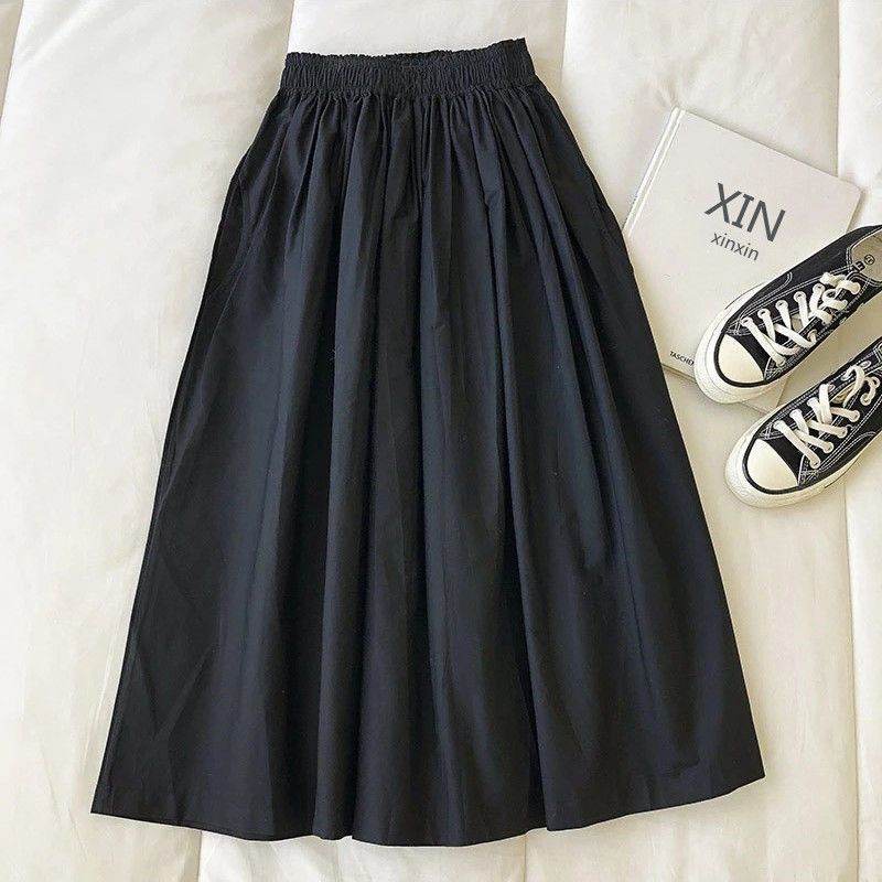 Solid Color Women Workwear Pleated Midi Skirt
