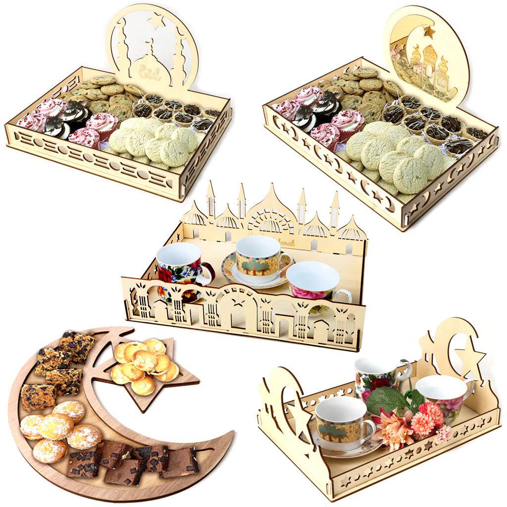Wooden Ornament Eid Al Fitr Table Decoration coffee Tray
