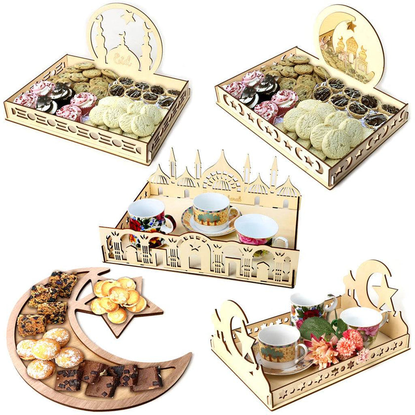 Wooden Ornament Eid Al Fitr Table Decoration coffee Tray