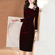 Long-sleeved Velvet Sheath Dress With Fleece Lining And Extra Thickness