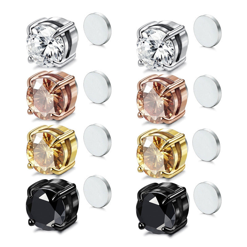 Unisex Zircon Magnetic Ear Clip – No Piercing Rhinestone Stud Earring in 6mm & 8mm