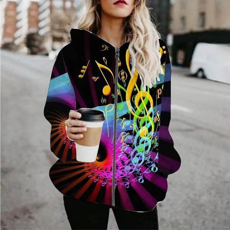 Printed Anime Cartoon Hoodie Casual Fashion - Zip up Hoodie Cardigan for women