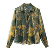 2pcs Floral Satin Skirt suit Long sleeve button shirt and Pleated Midi Skirt Outfit set