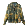 2pcs Floral Satin Skirt suit Long sleeve button shirt and Pleated Midi Skirt Outfit set