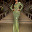 Slim Fit  Long Sleeve Backless Party dress Sequined Evening Dress