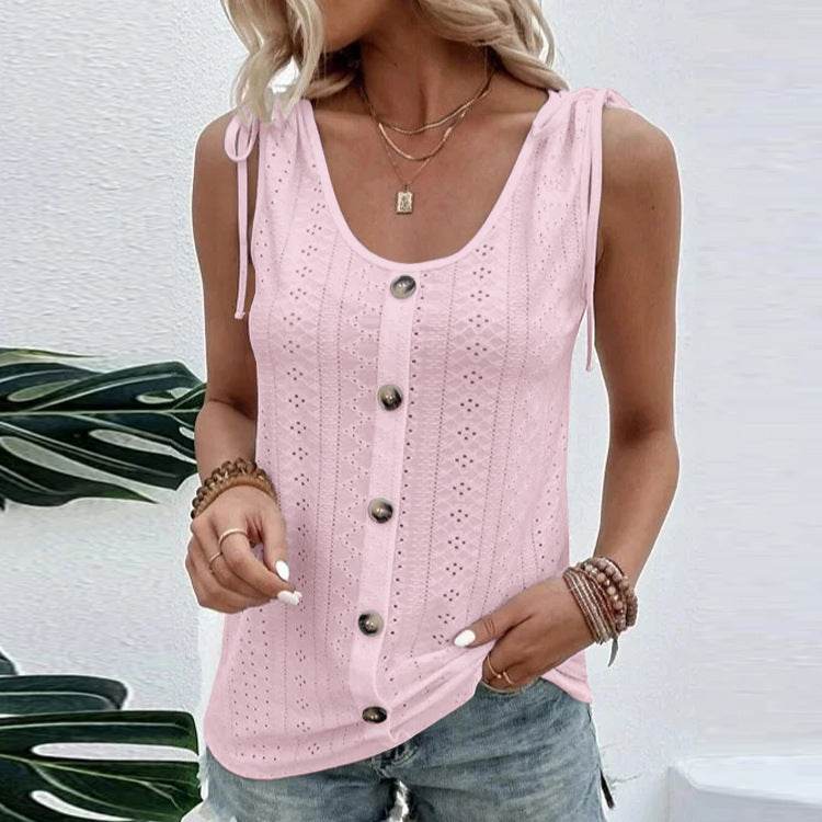 Casual summer U-neck Vest Women Shoulder With Bow Tie Summer blouse top