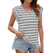 Fashion Stripe Print V-neck Short-sleeved T-Shirt Summer Loose Casual top for Women