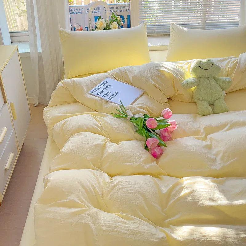 Class A Washed Cotton Four-piece Set Pure Color Duvet Cover Sheets