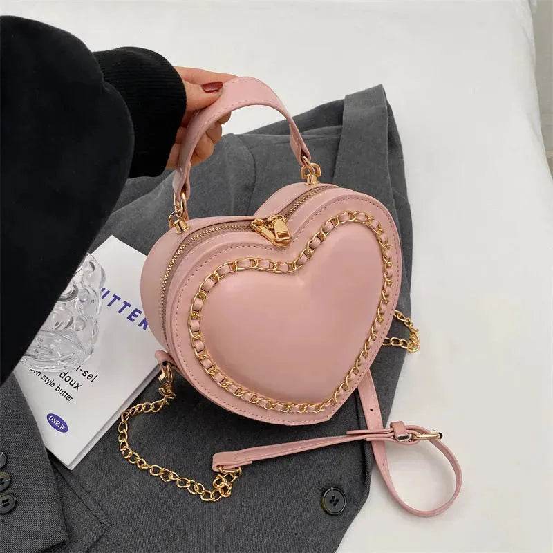 Women's Fashion Casual Heart Shaped Chain Shoulder Messenger Crossbody Bag