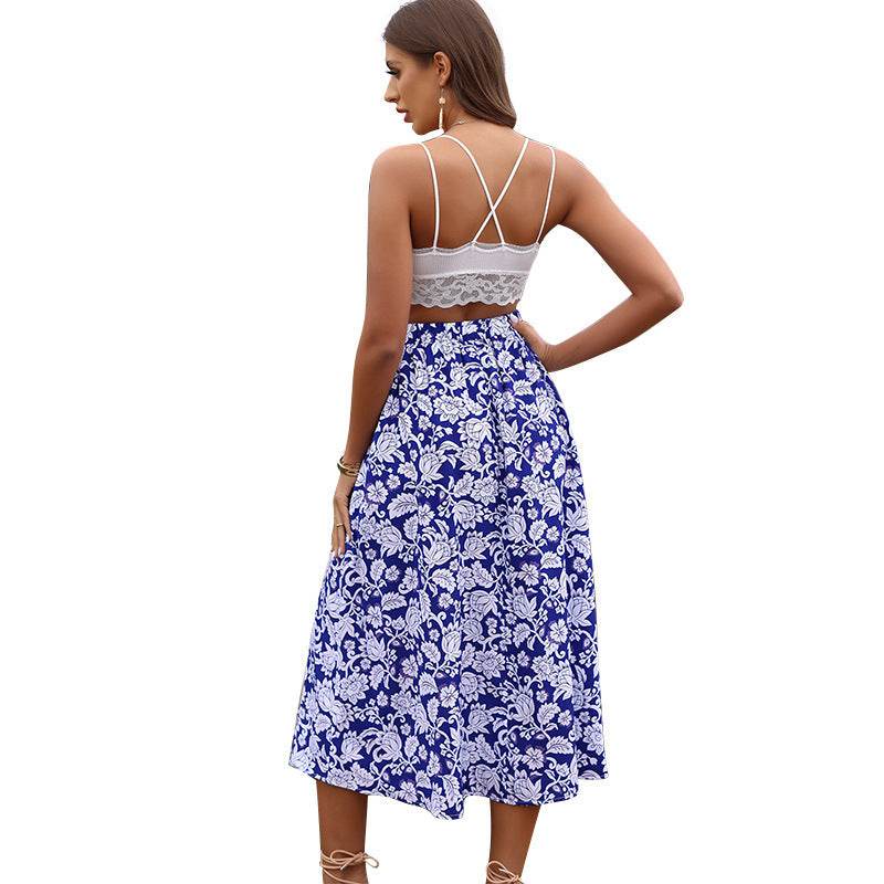 New Spring And Summer High Waist  floral Midi Skirt