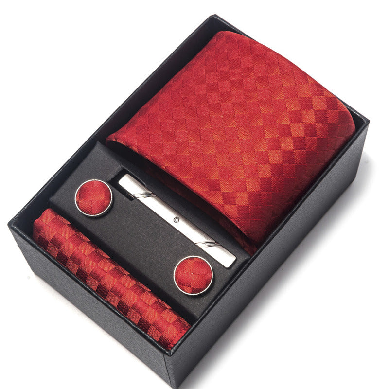 Men's Jacquard Woven Formal Tie Set – Rayon Arrow Necktie with Handkerchief, Tie Clip & Cufflinks | Canada & USA
