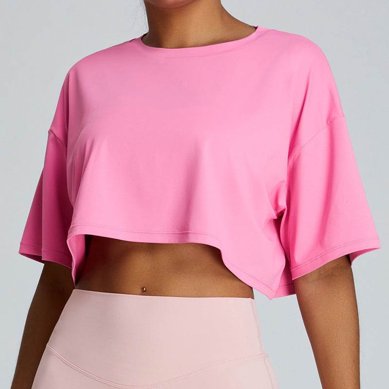 New Summer Breathable Quick-drying Yoga Loose Crop Workout Top  Women's Loose Running Leisure All-matching Fitness Top