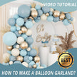 134-Piece Dusty Blue, Cream & Gold Balloon Garland Arch Kit – Baby Shower, Birthday & Boho Party Decoration