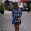 Lapel Patch Pocket Bell Sleeve Denim Dress