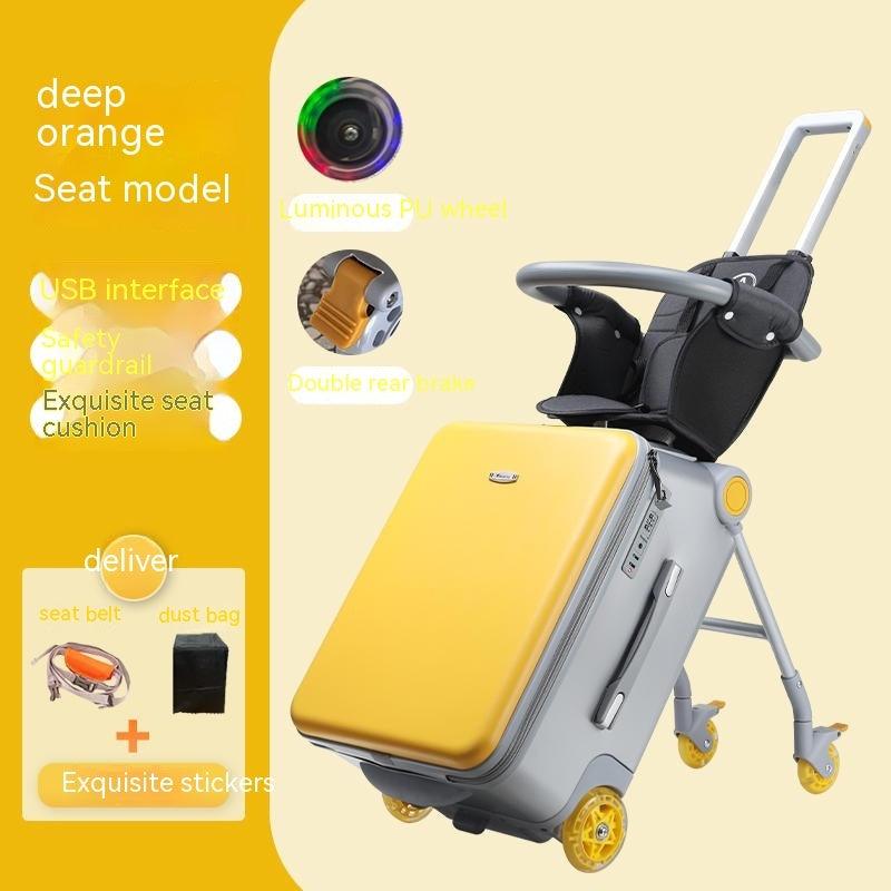 Kids Ride-On Suitcase Stroller with Seat Luminous Wheels Travel Luggage