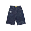 Full Embroidery Dark Blue Denim Shorts Men Jeans