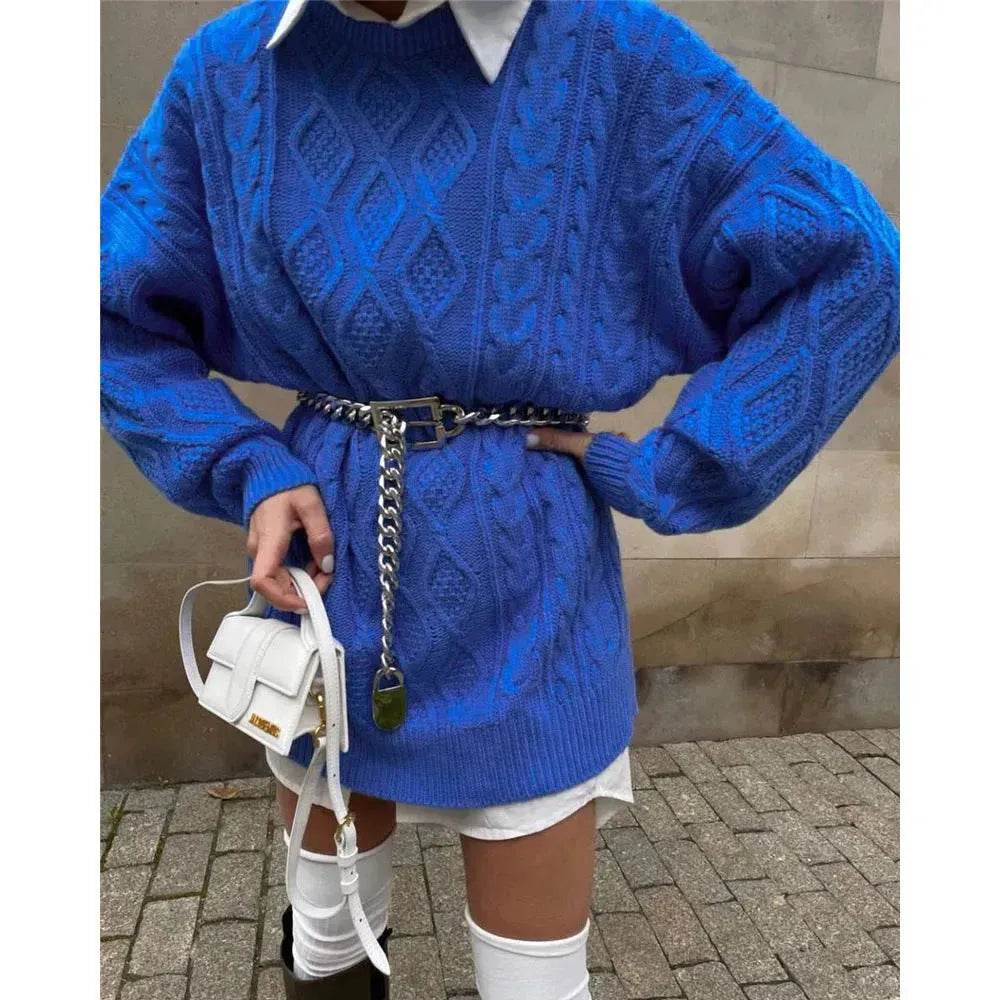 Casual Oversize Hip pop style Round neck Knitted Twist Sweater dress